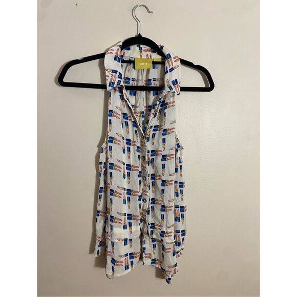 Maeve Women’s Size 4 Sleeveless Novelty Lipstick Blouse Collared Button Down - Picture 5 of 6